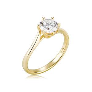 Classical Real Gold Plated Luxury 925 Sterling Silver Color Jewelry Wedding Diamond 6 Claw Ring Women Gift