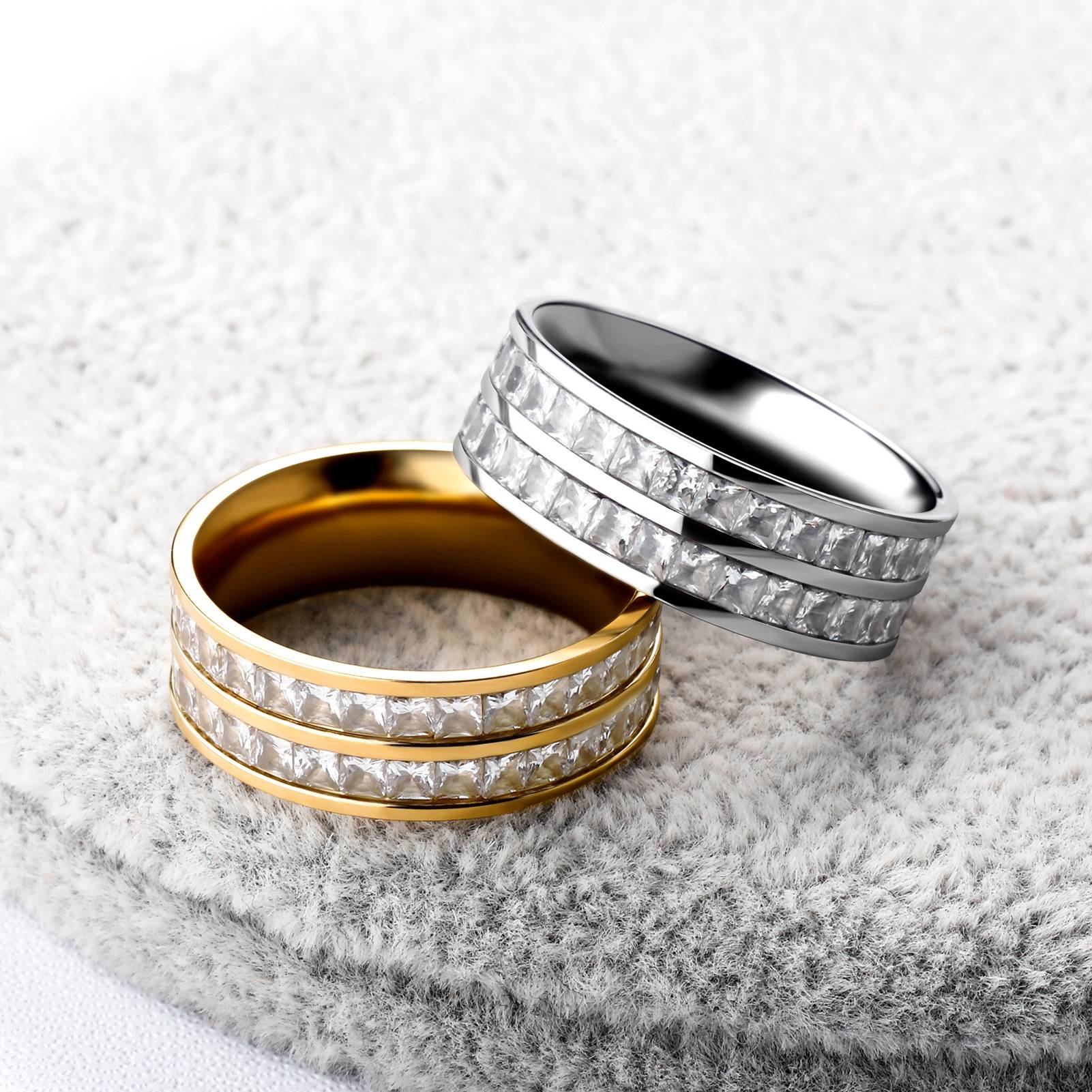 欧美嘻哈不锈钢双排钻戒指男女微镶锆石个性指环时尚外贸饰品