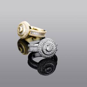  New Trend Hip Hop Jewelry  Gold Plated Circle Ring  Out   Zirconia Rings Big Stone Diamond Ring