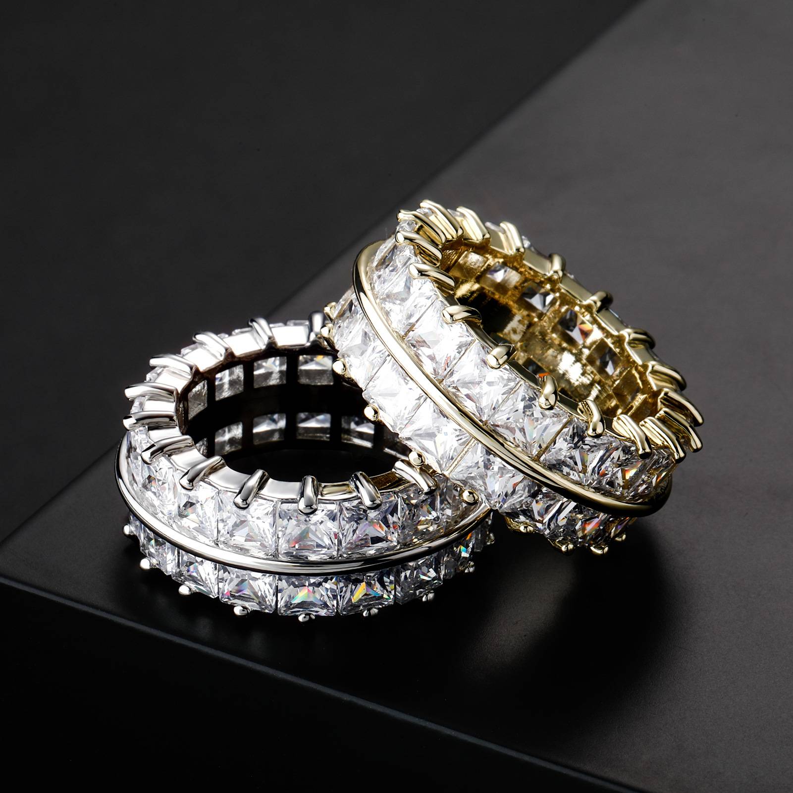 Fashion Iced Out  Cut Double Row Ring Hip Hop Luxury Jewelry for Women  Pave Ring Couple Rings