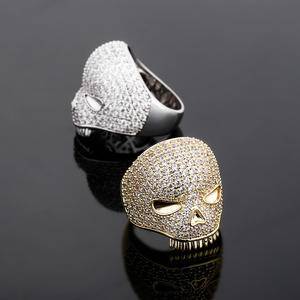 Hip Hop Ghost Finger Ring Skeleton Head Rings Men Gold Plated Punk Fine Ice Skull Ring Jewelry Wholesale