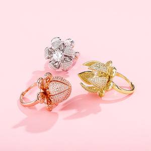  New Flower Rings High Quality Rings Iced Cubic Zirconia Fashion Hip Hop Charm Jewelry Gift For Women 