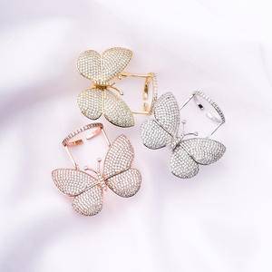 Open Butterfly Finger Diamonds Ring Iced Out  Zircon  Gold Plated Rings Hip Hop Jewelry For Men Women Gifts