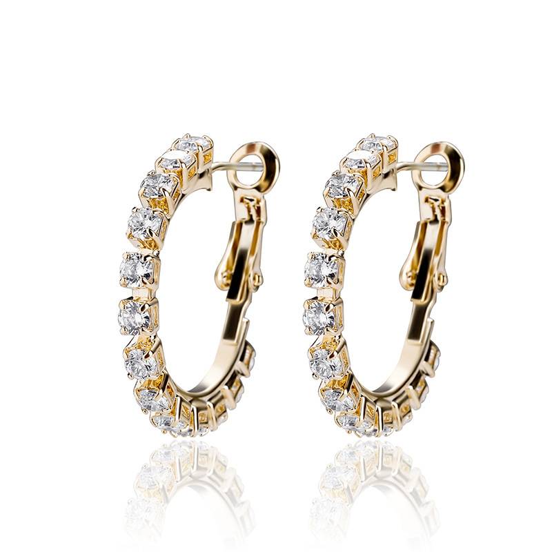 3-10CM Full Rhinestone Round Big Hoop Earrings Trendy Gold Plated Zircon Statement Earring