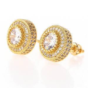 New Style Hip Hop Iced Out Bling Stud Statement Micro Pave Cubic Zircon Round Earrings For Men Women