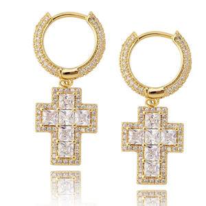 Wholesale gold and silver full diamond zirconia cross earrings