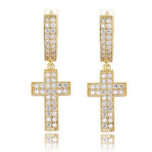 Hip-hop Rock Jewelry for Men and Women Frozen Miniature Zircon Cross-pendant Earrings
