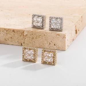 The Bling Space Pattern Square Zirconia  Earrings Hip Hop Copper Micro Paved Cubic Earring Party Jewelry