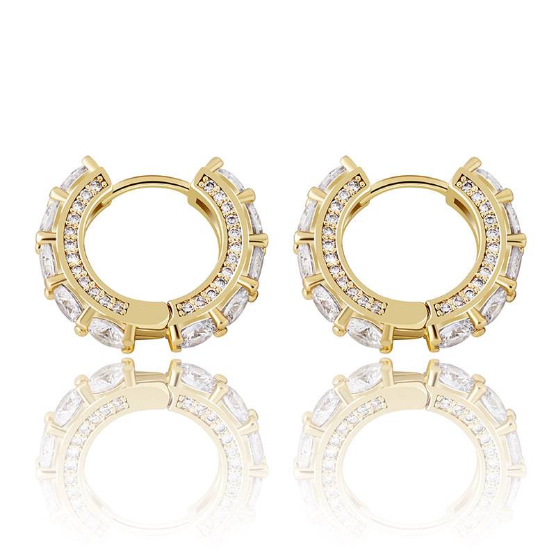  Round Stud Earrings Micro Pave Full Cubic Zirconia Gold Color Iced Out Earrings Hip Hop  Jewelry Gift For Women