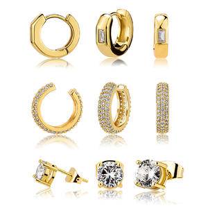  New Hip Hop Jewelry Gold Plated Icy Diamond Stud Earring Iced Out Zircon Hoop Earring Women Men Earrings Set
