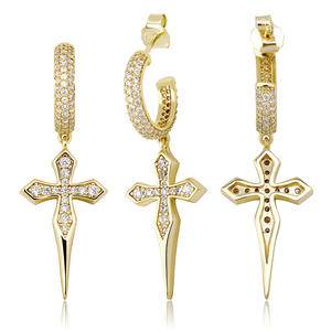  New Iced Micro Pave Cubic Zirconia Cross Drop Earrings High Quality Copper Womens Jewelry Romantic For Gift