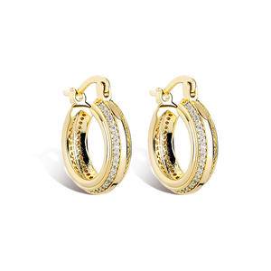  New Iced Out  Two Rows Round Earrings Full Iced Cubic Zirconia High Quality Hip Hop Fashion Jewelry For Women's Gift