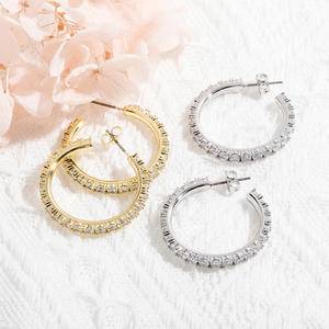  Fashion Jewelry Hip Hop Gold Plated Hoop Earring Bling Icy Diamond Earrings Cubic Zirconia Large Hoop Earrings For Women