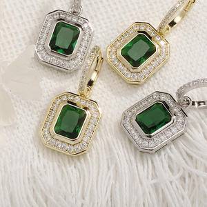  New Fashion Jewelry Brass Iced Out Big Diamond Drop Earrings Elegant Square Emerald Earrings For Women
