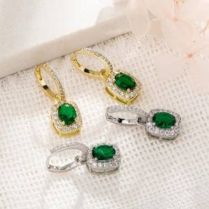  Trendy Gold Plated Micro Paved Crystal Drop Earrings Luxury Emerald Square Stone Drop Earrings For Ladies
