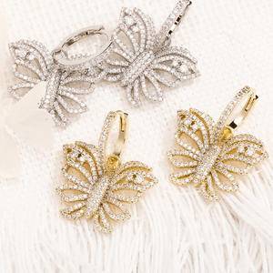 Fashion Earring Jewelry Women Gold Plated Diamond Butterfly Drop Earrings Iced Out  Butterfly Charms Earrings