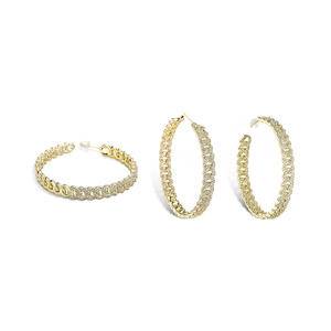  Hip Hop Jewelry Accessories Iced Large Cuban Link Chain Hoop Earrings In Yellow Gold Micro Pave  Earrings