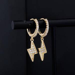  Fashion Lightning Dangling Earrings Iced Out  Cubic Zirconia Hip Hop Charm Jewelry Gift For Women Punk Style