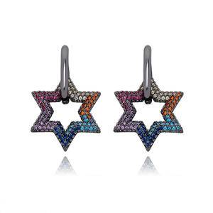 Fashion Trend Six  Star  Earrings Full Of Color Diamond Personality Versatile Earrings Jewelry