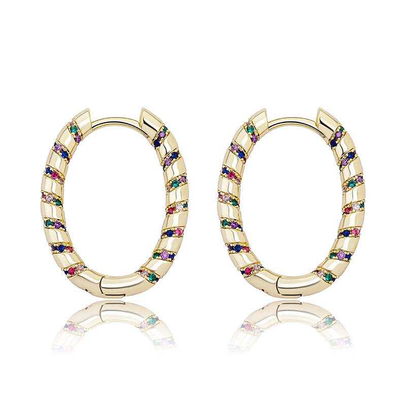 Fashion Trend Color Zircon  Oval Hip Hop  Men's Earrings Personalized Jewelry Earring Decoration
