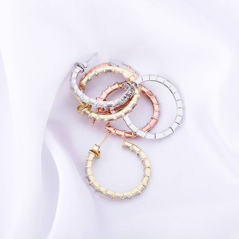 925 Silver Zircon Earring Simple Classic Plain Hoop Earrings Hip Hop Luxury Icy Jewelry For Men Women