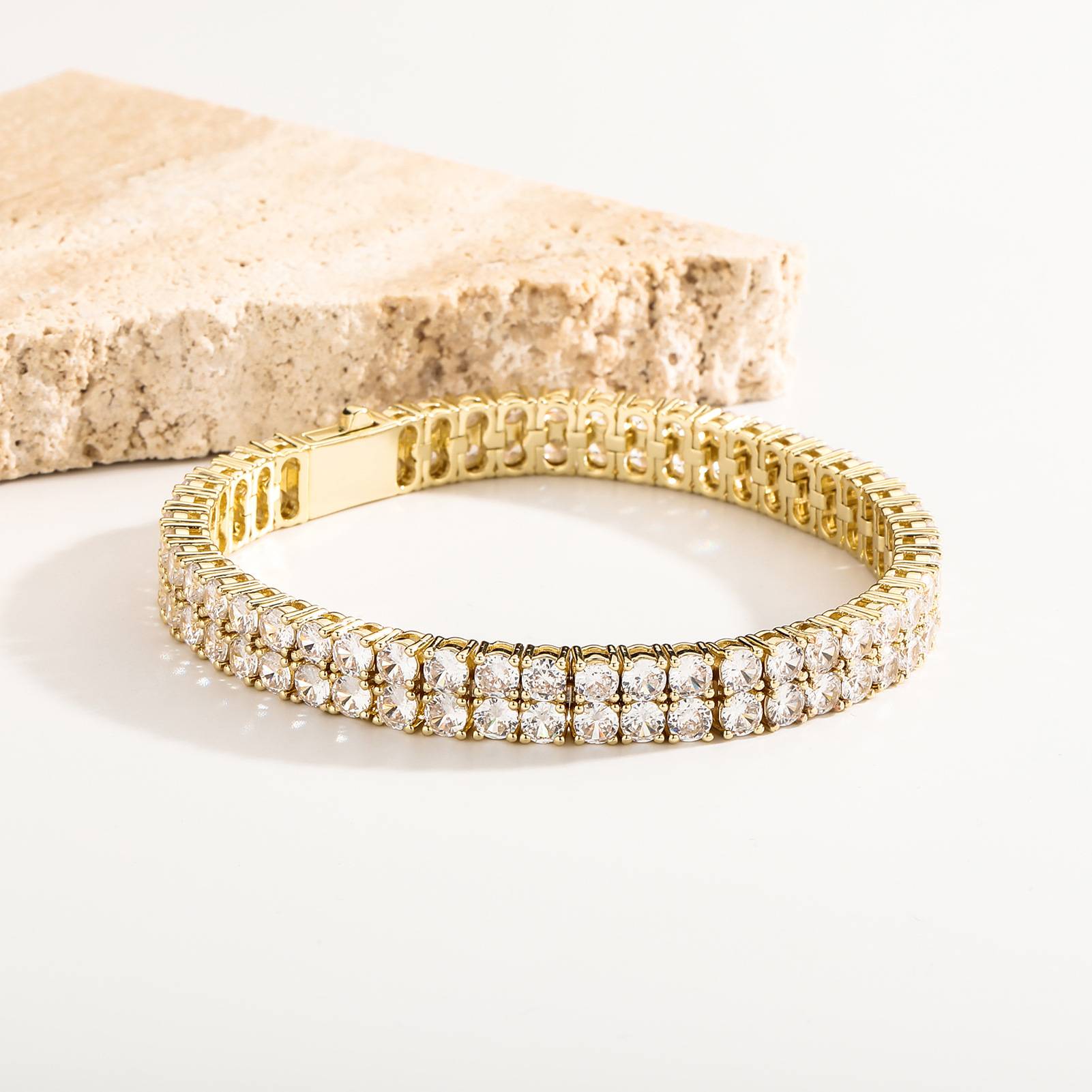 Hip Hop Bracelet Jewelry 4mm White Gold Plated Link Chains Zircon Diamond Tennis Chain Bracelet 2 Rows Iced Out Tennis Bracelet