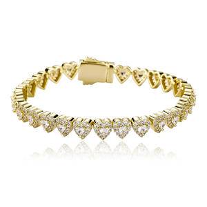  Gold Plated Cubin Link 7mm Love Heart Shaped Tennis Bracelet Chain Zircon Heart Tennis Necklace
