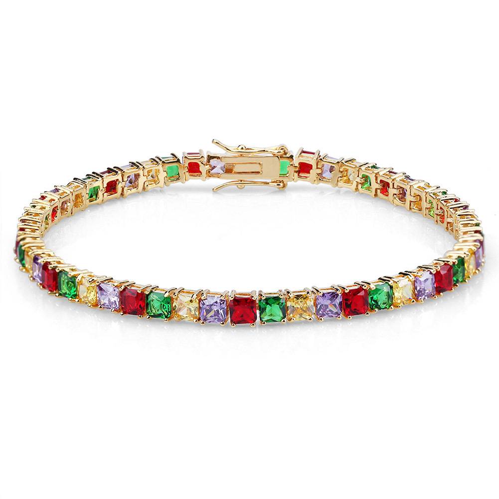  Gold/Silver Color Plated  Iced Out Tennis Chain Bracelets Micro Pave AAA Zircon Colorful Bracelets for Men Women Jewelry