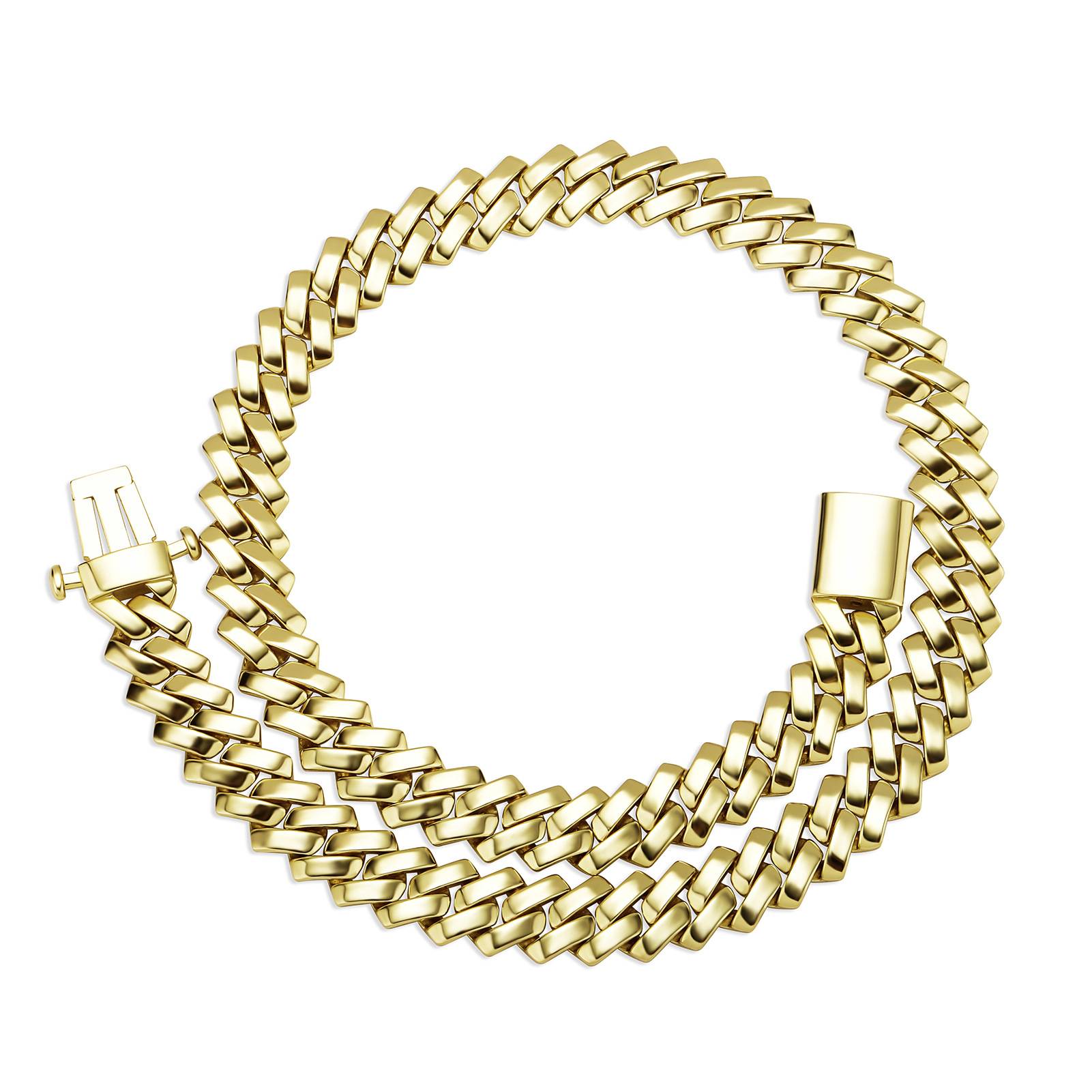10mm 12mm  Gold Plated Curb Cuban Link Chain Mens Brass Plain Hip Hop Cuban Bracelet  Cuban Necklace Chains