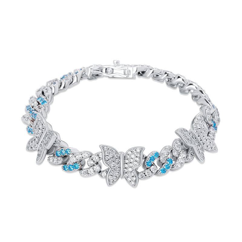 Hip Hop Jewelry For Women Diamond Bangle Iced Out Zirconia Bracelet 8mm Butterfly Cuban Chain Bracelet 