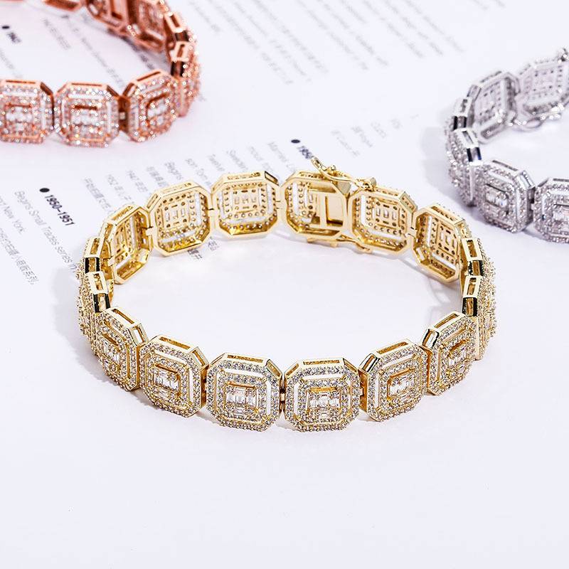  New 13mm Personality Baguette Bracelet  Cuban Chain High Quality Iced Out Cubic Zirconia Hip Hop Jewelry For Gift