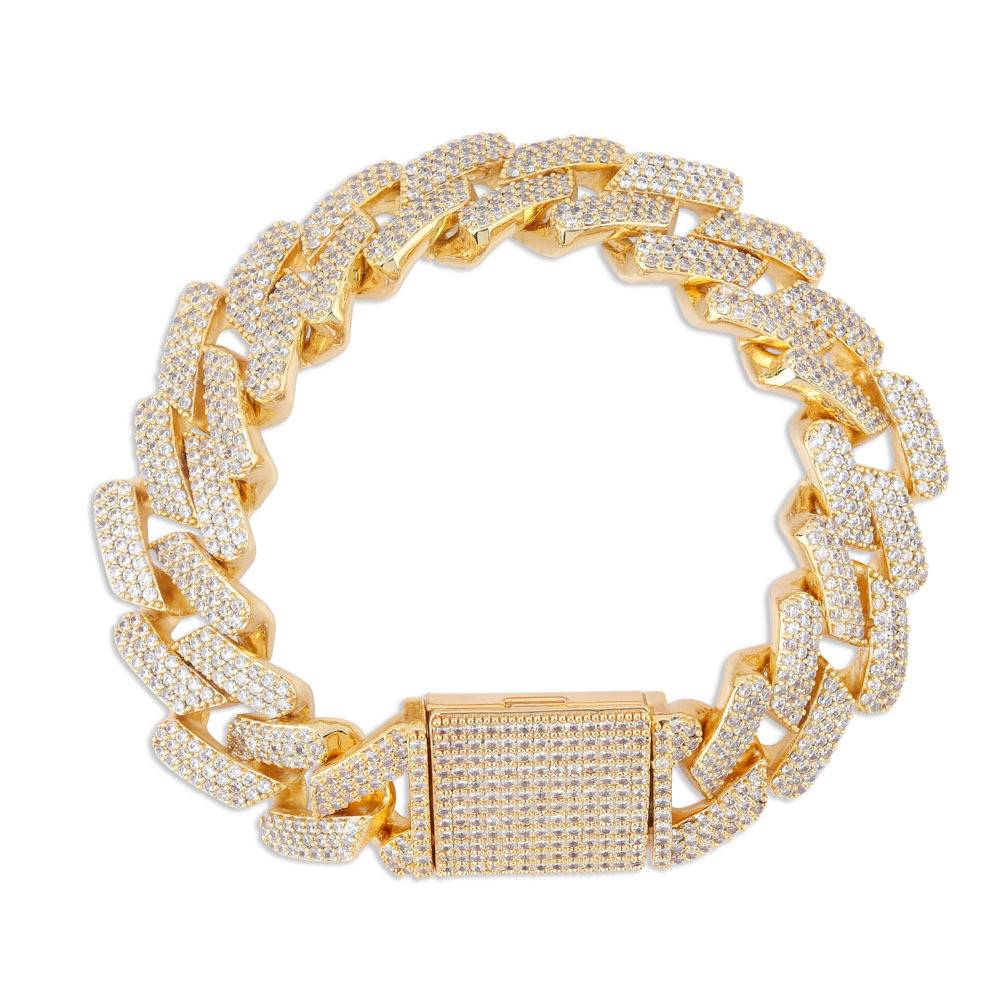 HipHop  Gold Plated Iced Out Cubic Zircon Bracelets Luxury HipHop Bling Cuban Link Chain Bracelet