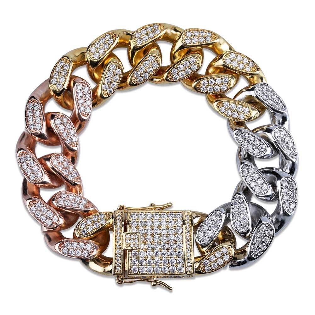 14/18mm Hip Hop Iced Out  Cuban Link Bracelet Gold Silver Color Plated Chain Bracelets Men Women Fashion Jewelry