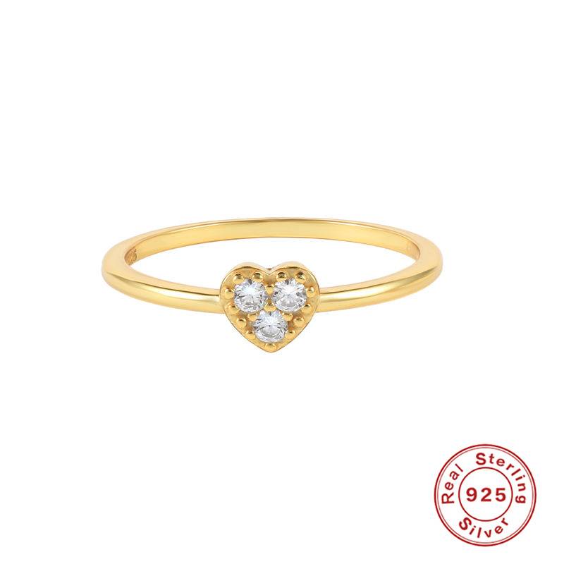 2022高级珠宝女式S925纯银爱心戒指心形锆石镀金戒指适合情人节银结婚戒指