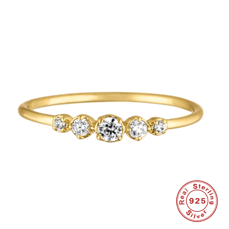 全新S925纯银时尚结婚戒指女士单排CZ锆石戒指简约18k金戒指防止过敏 