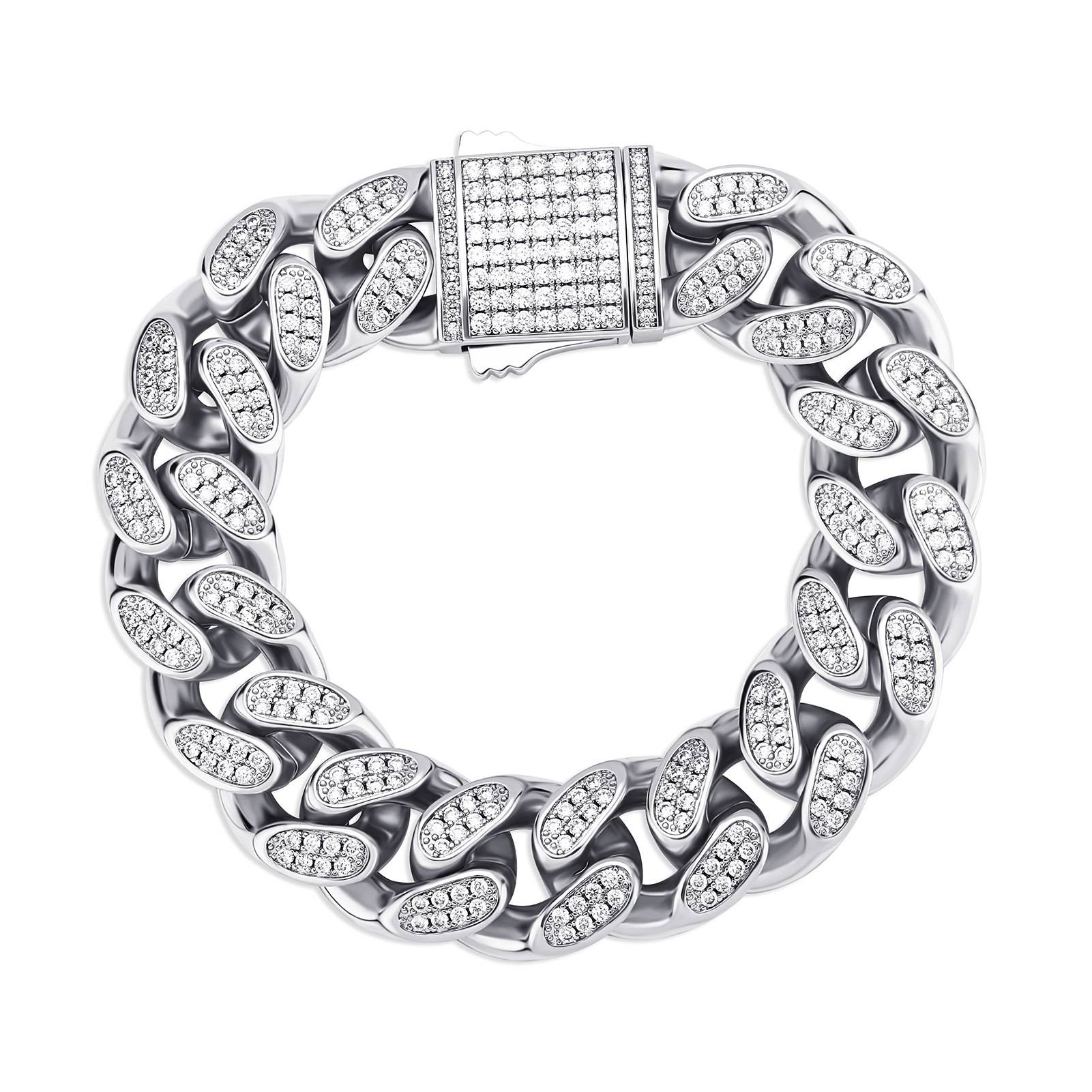 Luxury Fashion Punk Rhinestone Bracelet for Women Men Hiphop  Link Bracelets Simple Design  Silver Color Jewelry Gift