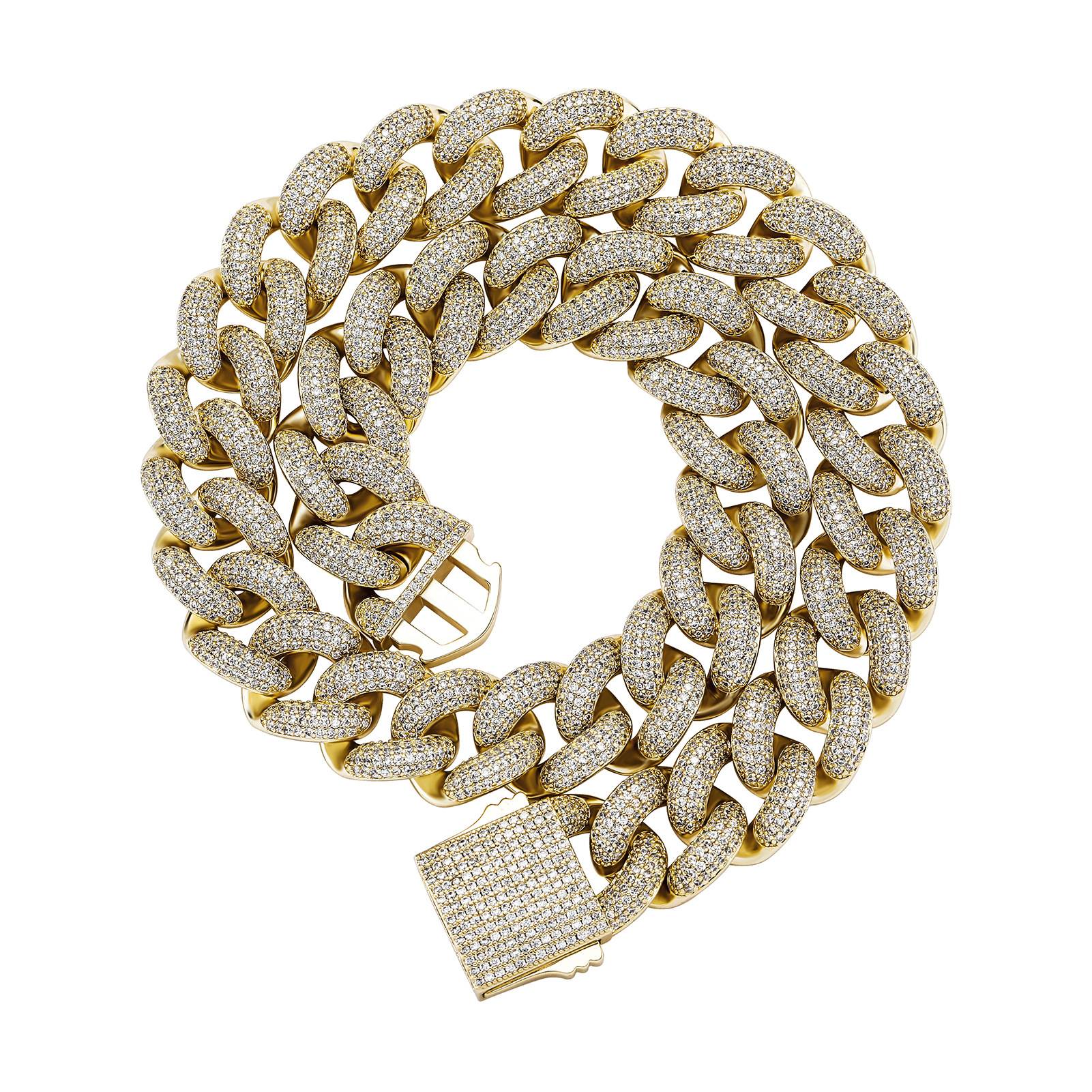 Luxury Fashion  18mm Punk Rhinestone Bracelet for Women Men Hip Hop Cuban Link Bracelets Simple Design Golden Silver Color Jewelry Gift