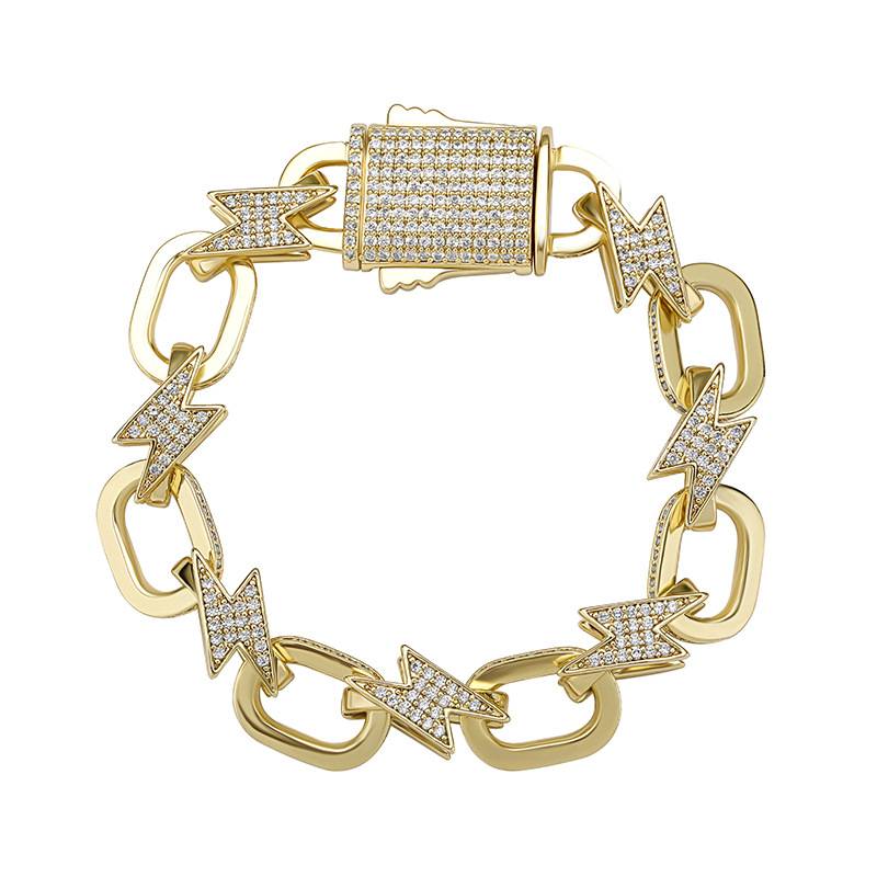 Mens Hip Hop Jewelry 12mm White Gold Plated O Shape Cuban Link Chains Iced Out Zircon Bracelet Diamond Lightning Cuban Bracelet