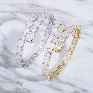 Hip Hop Jewelry 12mm opening Gold Plated Iced Out Cubic Zirconia Bracelets For Women Fashion Jewelry