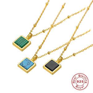 S925 Sterling Silver Charms Agate Turquoise Malachite Pendant Necklaces Clavicle Chains Necklaces For Women Fashion Fine Jewelry