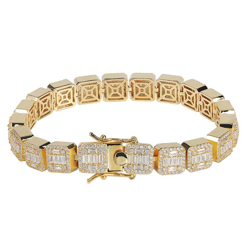  10mm Baguette Bracelet Square  Plated Micro Paved Hollow Out Iced Out Cubic Zirconia Bling Bracelets For Luxury Jewelry