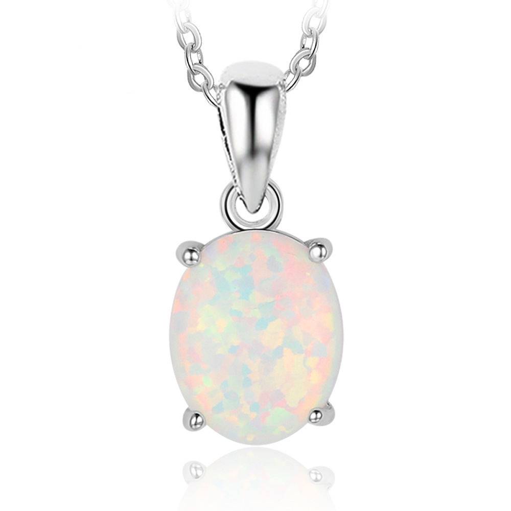  Wholesale 925 Sterling Silver Tiny White Oval Opal Stone Necklace For Women