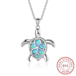 925 Sterling Silver Jewelry For Women Blue Fire Opal Ocean Turtle Pendant Necklace