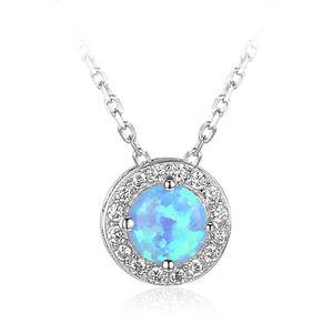  925 Sterling Silver Opal Necklace European And American New Round Opal Zircon Pendant Necklace for Women
