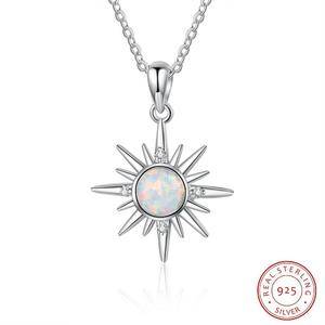  925 Sterling Silver Jewelry Opal Pendant Sun Flower Necklace With Zircon  Pendant