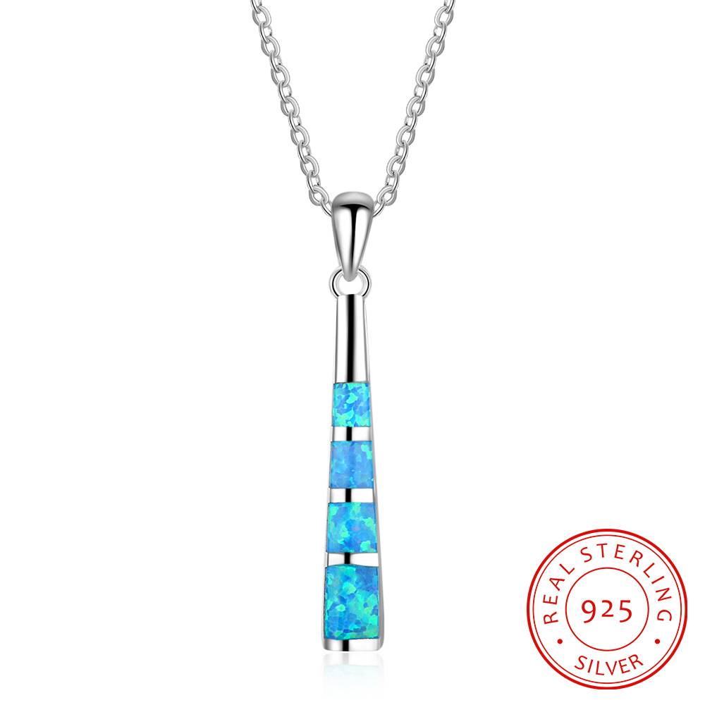   Mens Womens 925 Sterling Silver Blue Stone Opal Necklace