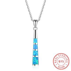   Mens Womens 925 Sterling Silver Blue Stone Opal Necklace