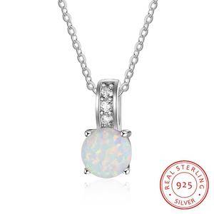  Sterling Silver 925 Beaded Synthetic Blue White Stone Pendant Opal Gemstone Necklace with Zircon
