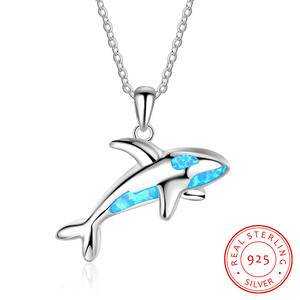  Opal Whale Necklace 925 Sterling Silver Blue Opal Whale Pendant Necklace For Women
