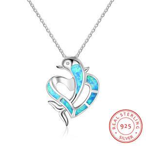  Hot Sale Opal Heart Dolphin Pendant Necklace Birthstone Birthday Gift For Women Girls Necklace European Style Chain
